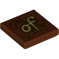 Tile 2 x 2 with Dark Brown Spots and Splatters and Gold Script 'of' Pattern: {червеникаво-кафяв}