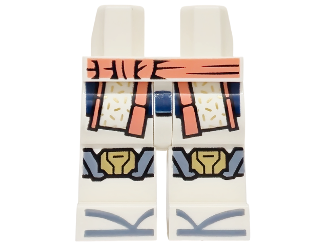 Hips and Legs with Coral Sash, Robe Ends with Dark Blue Hem, Gold Knee Pads and Sand Blue Toes Pattern: {бял}