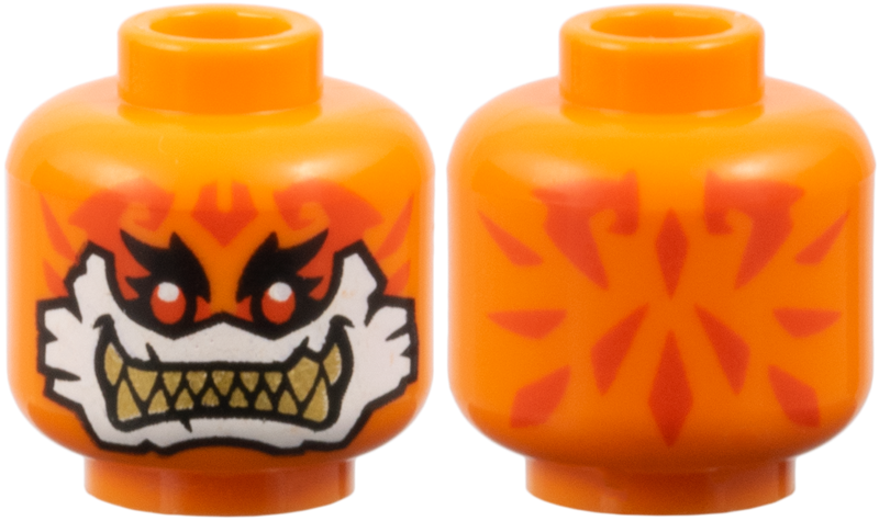 Minifigure, Head Alien Reddish Orange Tattoos, Black Eyebrows, Red Eyes, White Around Mouth, Gold Sharp Teeth Pattern: {ярко оранжев}