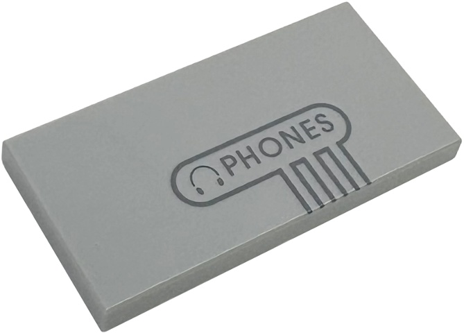Tile 2 x 4 with Dark Bluish Gray Headphones Icon, 'PHONES' and Outline Pattern: {умерено каменно сив}