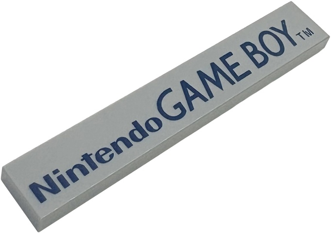 Tile 1 x 6 with Dark Blue 'Nintendo GAME BOY' Pattern: {умерено каменно сив}
