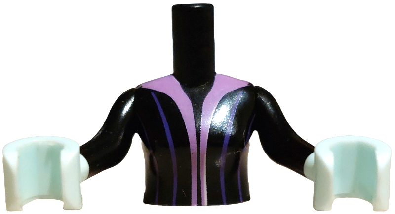 Torso Mini Doll Woman Dress Top with Medium Lavender Trim and Dark Purple Stripes Pattern, Light Aqua Arms with Hands with Black Long Sleeves: {черен}