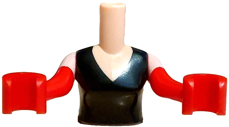 Torso Mini Doll Woman Black Tank Top Pattern, Light Nougat Arms with Hands with Red Long Gloves: {светло нуга}