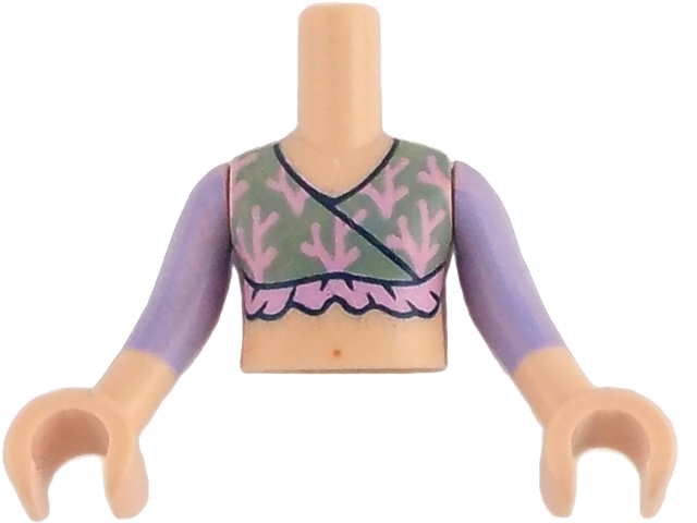 Torso Mini Doll Girl Sand Green Top with Bright Pink Twigs and Ruffle Pattern, Light Nougat Arms with Hands with Lavender Long Sleeves: {светло нуга}