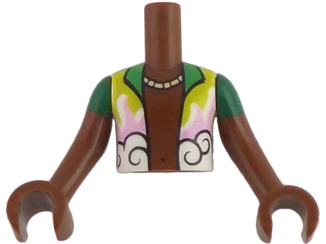 Torso Mini Doll Boy Bright Green, Bright Pink, Lime and White Shirt Open and Necklace Pattern, Reddish Brown Arms with Hands with Green Short Sleeves: {червеникаво-кафяв}