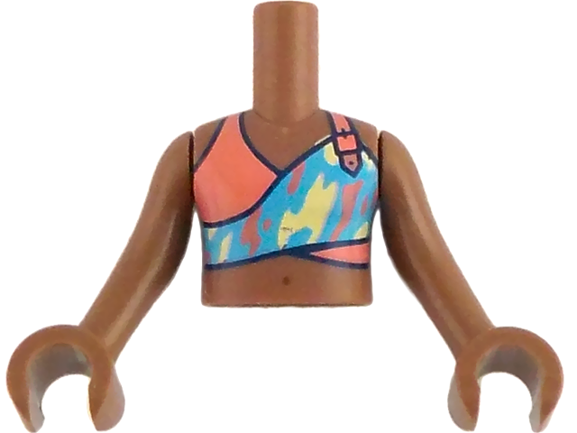 Torso Mini Doll Girl Coral, Medium Azure and Bright Light Yellow Sleeveless Tank Top Short Pattern, Medium Brown Arms with Hands: {умерено кафяв}