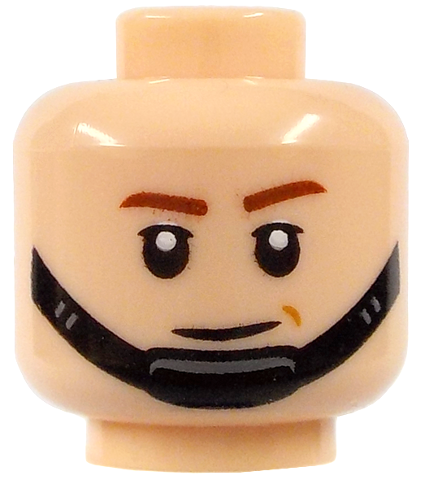 Minifigure, Head Reddish Brown Eyebrows, Black Chin Strap, Medium Nougat Cheek Line, Neutral Pattern: {светло нуга}