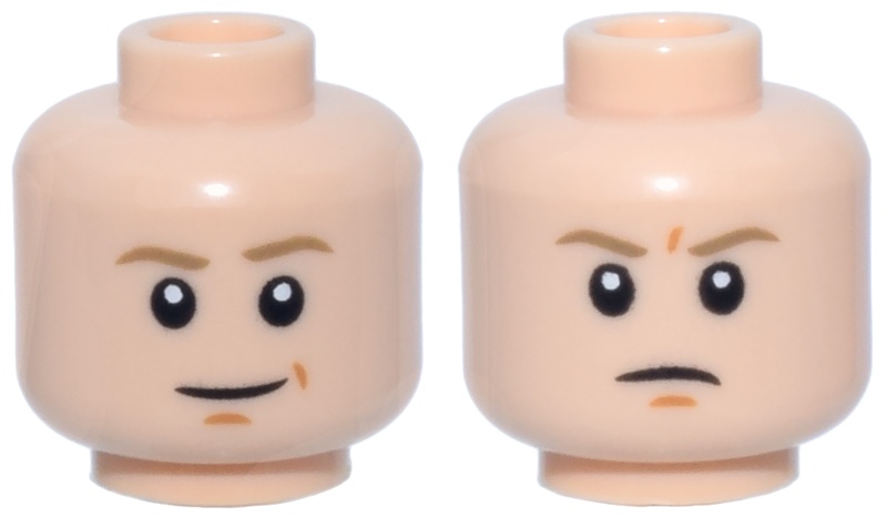 Minifigure, Head Dual Sided Dark Tan Eyebrows, Dark Orange Chin Dimple and Smile Crease, Closed Mouth Smile / Frown Pattern (SW Luke Skywalker): {светло нуга}