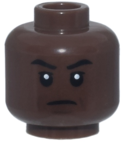 Minifigure, Head Black Eyebrows, Dark Brown Chin Dimple and Creases, Closed Mouth Frown Pattern: {умбра}