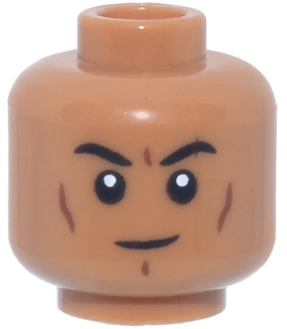 Minifigure, Head Black Eyebrows, Reddish Brown Cheek Lines and Chin Dimple, Slight Smile Pattern: {умерен нуга}