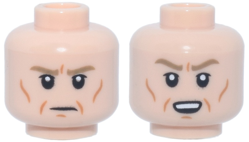 Minifigure, Head Dual Sided Dark Tan Eyebrows, White Pupils, Dark Orange Cheek Lines and Creases, Frown / Open Mouth Scowl Pattern (Director Krennic): {светло нуга}