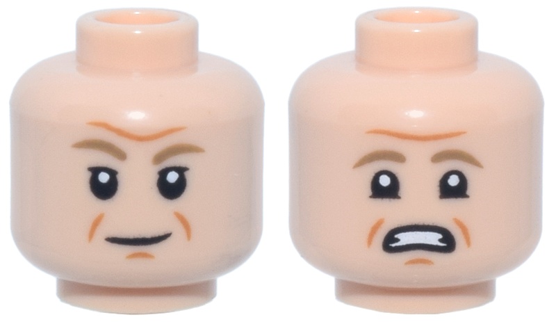 Minifigure, Head Dual Sided Dark Tan Eyebrows, Dark Orange Wrinkles, Slight Smile / Open Mouth Scowl Pattern (Admiral Motti): {светло нуга}