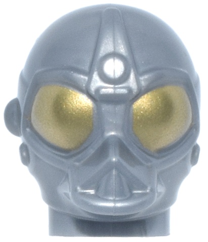 Minifigure, Head, Modified SW RA-7 Series Protocol Droid with Gold Eyes Pattern: {сребърно метален}