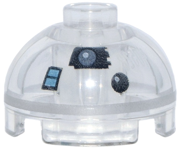 Brick, Round 2 x 2 Dome Top with SW Astromech Droid Silver Ring and Black, Metallic Light Blue and White Lens and Sensors Pattern: {прозрачен}