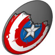 Minifigure, Shield Circular / Round Convex Face with Red and White Concentric Rings, Star in Blue Circle, Scratches and Damaged Half Pattern (Captain America): {тъмно каменно сив}