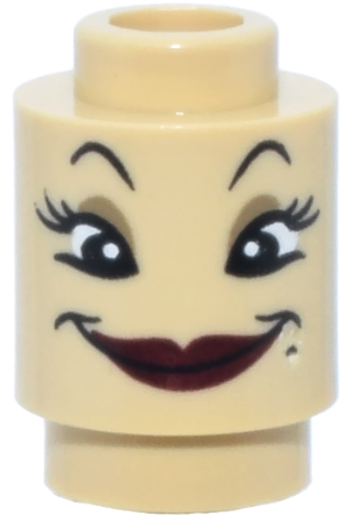 Brick, Round 1 x 1 with Black Eyebrows, Eyes with Eyelashes, Dark Tan Eye Shadow, Dark Red Lips, Beauty Mark, Wide Grin Pattern (Fifi (Babette) Face): {тухлено жълт}