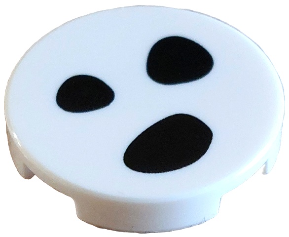 Tile, Round 2 x 2 with Bottom Stud Holder with 3 Black Dalmatian Spots Pattern: {бял}