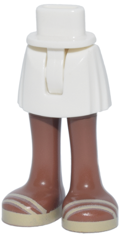 Mini Doll Hips and Skirt with Molded Medium Brown Legs and Printed Tan Sandals Pattern - Thin Hinge: {бял}