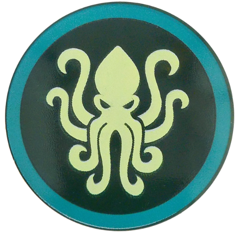 Shield Round Bowed with Yellowish Green Kraken, Dark Turquoise Border print: {земно зелен}