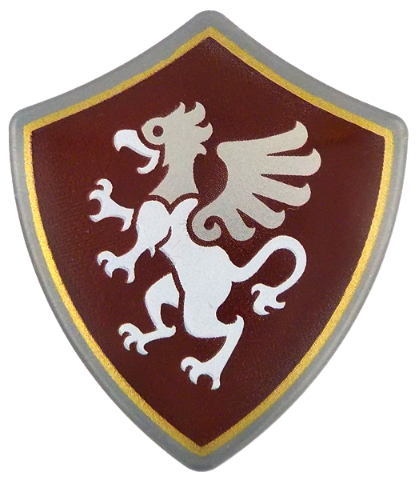 Shield Triangular with Spiked Top with White Griffin, Silver Head, Wings print: {сребърно метален}