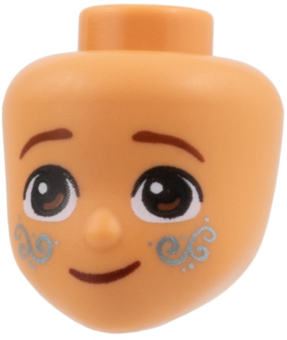 Mini Doll, Head Friends with Reddish Brown Eyebrows and Mouth, Metallic Blue Filigree Tattoos Pattern: {нуга}