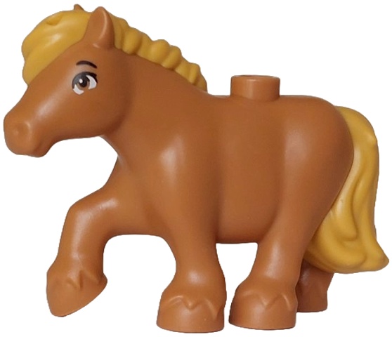 Horse, Mini Doll Style, Pony with Molded Ochre Yellow Mane and Tail and Printed Black Eyebrow and Eyelash, White Eye Pattern (Friends Cinnamon): {умерен нуга}