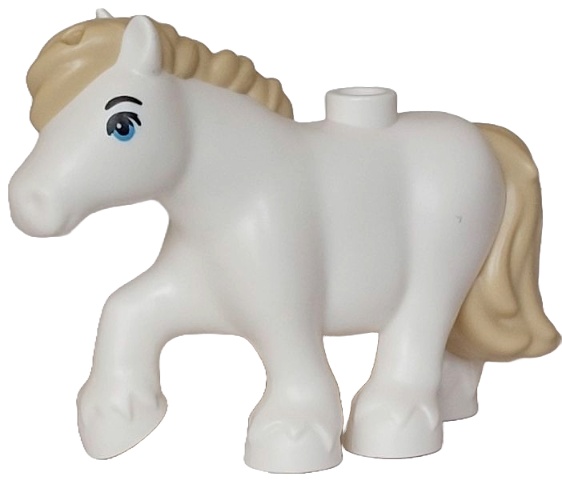Horse, Mini Doll Style, Pony with Molded Tan Mane and Tail and Printed Black Eyebrow and Eyelash, Medium Azure Eye Pattern (Friends Bramble): {бял}