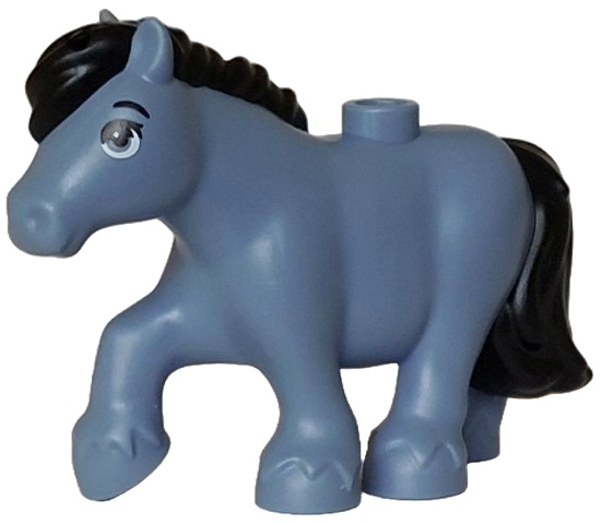 Horse, Mini Doll Style, Pony with Molded Black Mane and Tail and Printed Black Eyebrow and Eyelash, White Eye Pattern (Friends Blackberry): {пясъчно син}