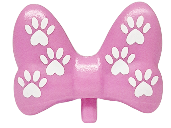 Minifigure, Bow Large with Small Pin with White Paw Prints on Front and Back Pattern: {ярко пурпурен}