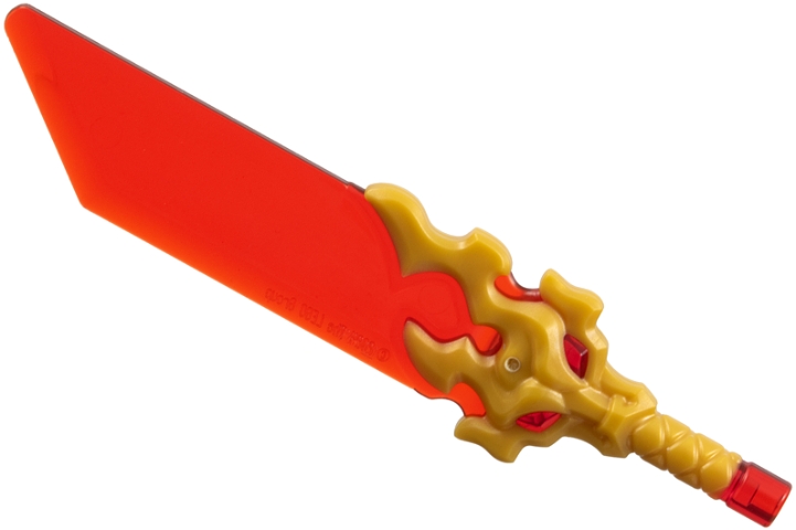Minifigure, Weapon Sword with Pommel with Molded Pearl Gold Hilt with Flaming Dragon Head Pattern (Reveal Blade): {прозрачно червен}