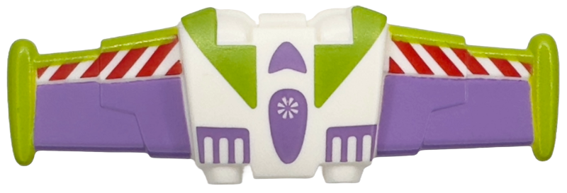 Minifigure Wings Mechanical Extended with Stud Holders with Red and White Danger Stripes, Medium Lavender and Lime Details Pattern: {бял}