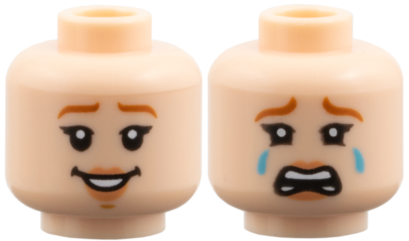 Minifigure, Head Dual Sided Female Dark Orange Eyebrows, Nougat Lips, Open Mouth Smile / Crying Pattern: {светло нуга}