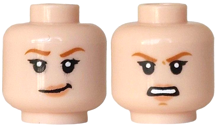 Minifigure, Head Dual Sided Female, Dark Orange Eyebrows, Nougat Lips, Lopsided Grin / Open Mouth Angry Pattern: {светло нуга}