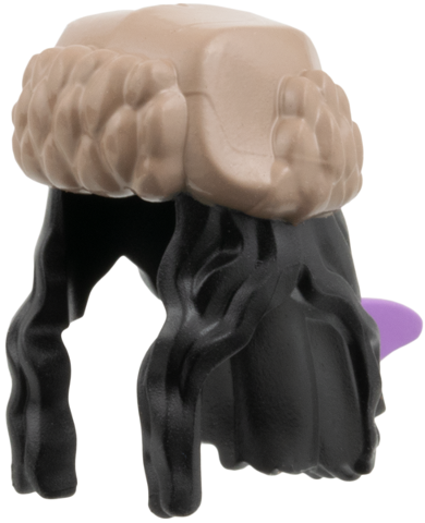 Minifigure, Hair Combo, Hair with Hat, 2 Braids over Shoulders with Molded Dark Tan Ushanka and Medium Lavender Dorsal Fin Pattern: {черен}