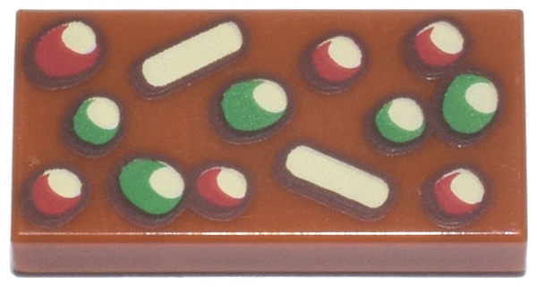 Tile 1 x 2 with Red, Green and Tan Fruitcake Pattern: {тъмно оранжев}