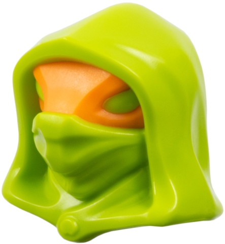 Minifigure, Head, Modified Alien Serpentine Hood with Molded Orange Domino Mask Pattern: {ярко жълто-зелен}