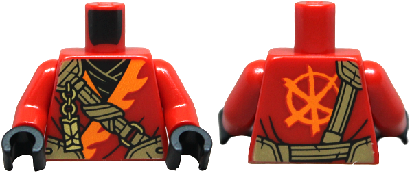 Torso Tunic with Orange Trim, Black Shirt, Dark Tan Strap, Gold Clasp and Charm with Ninjago Logogram Letter K Pattern / Red Arms / Black Hands: {ярко червен}