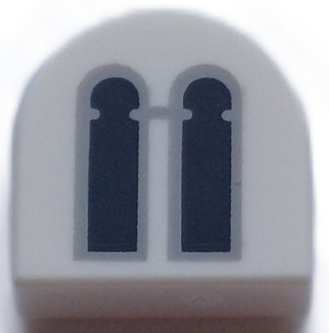 Tile, Round 1 x 1 Half Circle Extended with 2 Black and Light Bluish Gray Castle Windows Pattern: {бял}