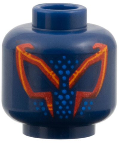 Minifigure, Head Alien with Red and Orange Angular Eyes Outline, Blue Dots Pattern: {земно син}
