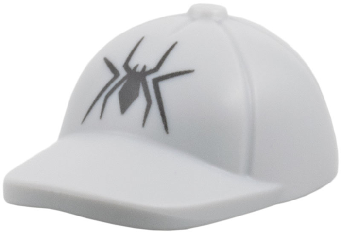 Minifigure, Headgear Cap - Short Smooth Curved Bill with Seams and Button on Top with Black Spider Pattern: {умерено каменно сив}