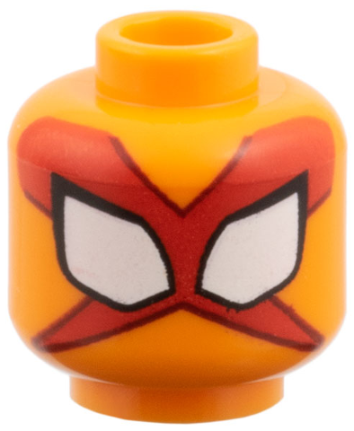 Minifigure, Head Alien Large White Eyes with Black Borders, Red X-Shaped Mask with Dark Red Trim Pattern: {ярко оранжев}