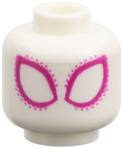 Minifigure, Head Alien Large Magenta Eyes and Dots Pattern: {бял}