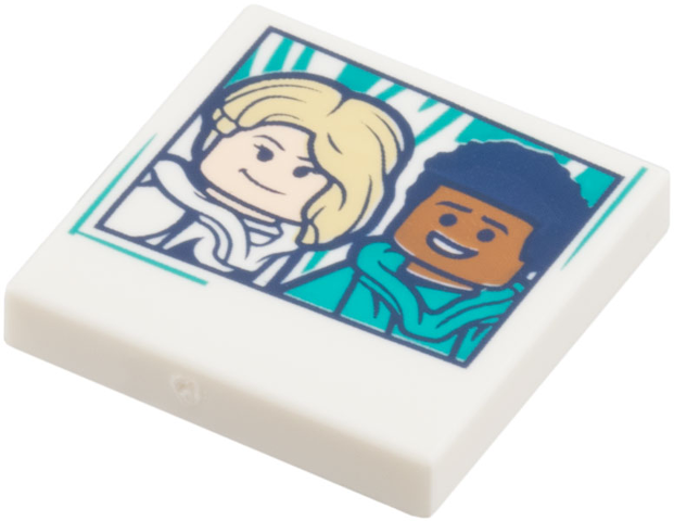 Tile 2 x 2 with Polaroid Photo with Gwen Stacy and Miles Morales Minifigures Pattern: {бял}