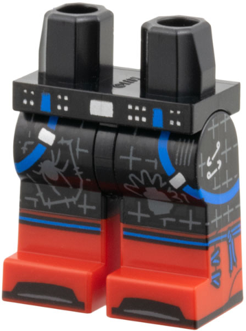 Hips and Legs with Molded Red Lower Legs / Boots and Printed Blue Suspenders, Silver Buckles and Safety Pins, Dark Bluish Gray Webs, Spider, and Head with Mohawk Pattern: {черен}