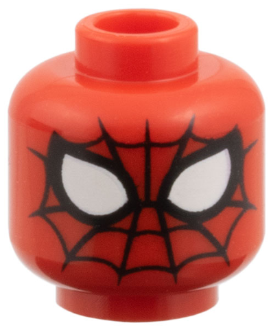 Minifigure, Head Alien with Spider-Man Black Webbing Simple, Large White Eyes with Black Borders Pattern: {ярко червен}