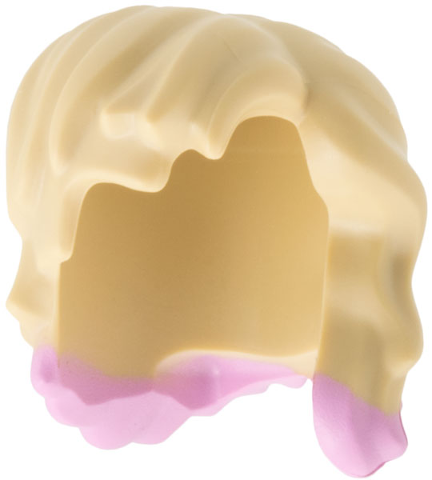 Minifigure, Hair Female Mid-Length with Part over Left Shoulder with Molded Bright Pink Tips Pattern: {тухлено жълт}