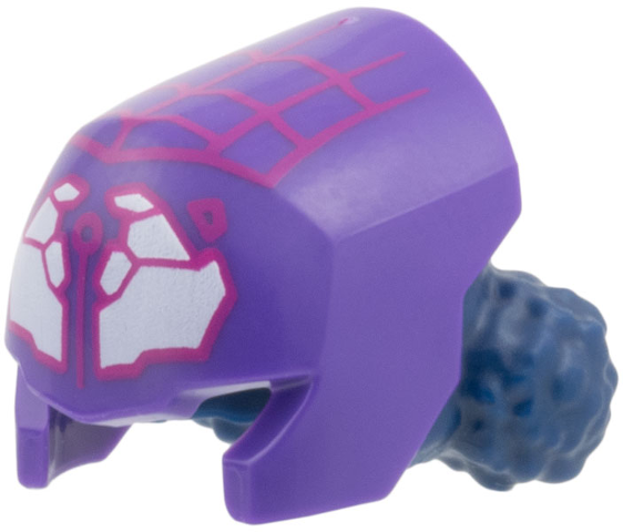 Minifigure, Hair Combo, Hair with Hat, 2 Space Buns with Molded Dark Purple Mask and Printed Magenta Webbing, White Cluster Eyes Pattern: {земно син}