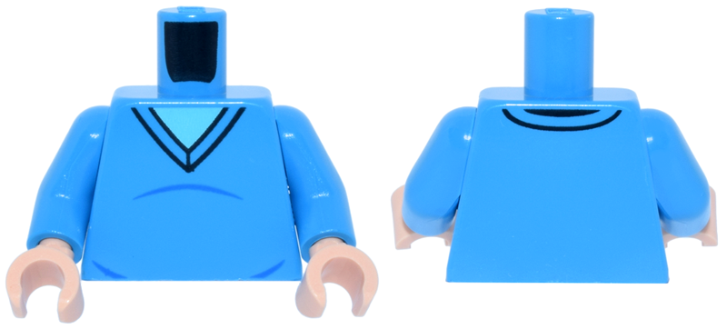 Torso V-Neck Sweater with Black Trim and Blue Creases over Medium Azure Shirt Pattern / Dark Azure Arms / Light Nougat Hands: {тъмно небесносин}