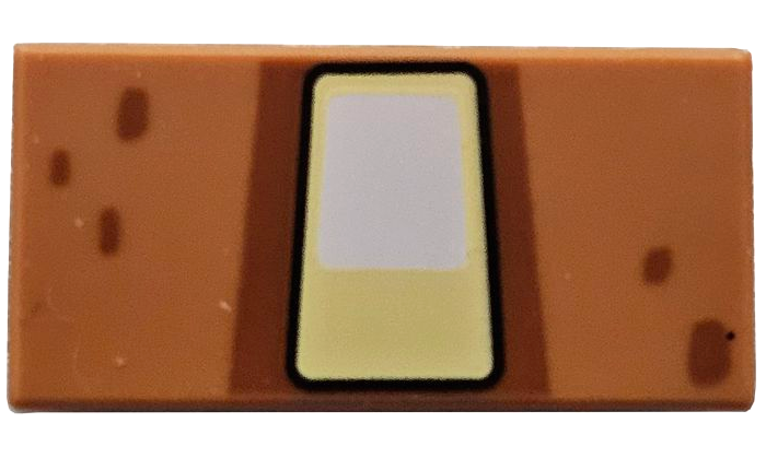 Tile 1 x 2 with White and Bright Light Yellow Trapezoid with Black Outline, Dark Orange Border and Spots Pattern (Minecraft Great Hog Eye): {умерен нуга}