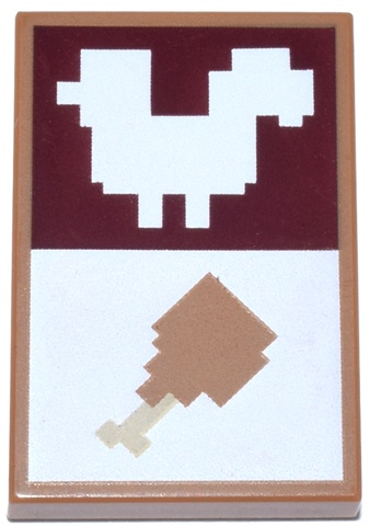 Tile 2 x 3 with Pixelated White Chicken Silhouette on Dark Red Background and Chicken Leg with Tan Bone Pattern: {умерен нуга}